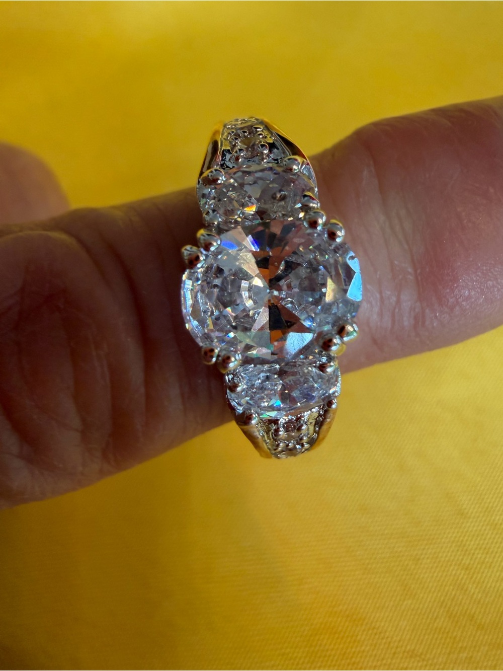 Park Lane Three-Stone Clear Crystal Silver Ring Size 10